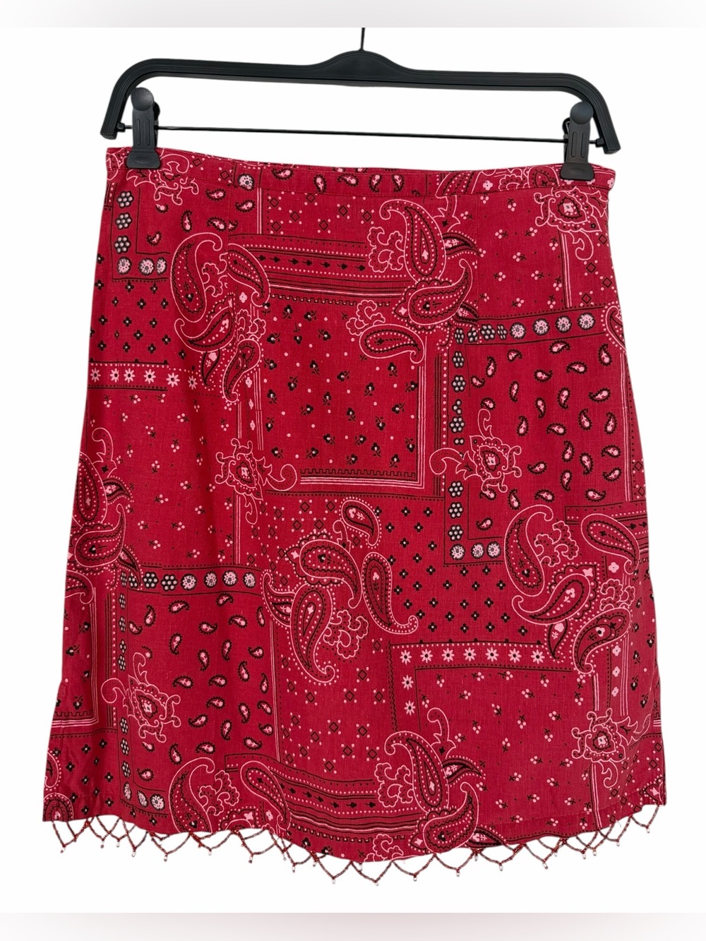 Vintage Boston Proper Red Bandana Pencil Skirt Beaded Fringe Y2K Western Sz 6